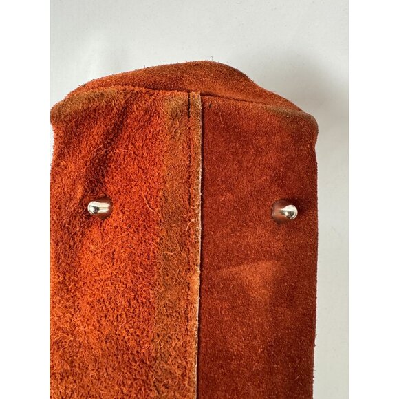 Vintage Rust Suede Handbag With Brown Leather Handles & Buckle Accents - Picture 12 of 16
